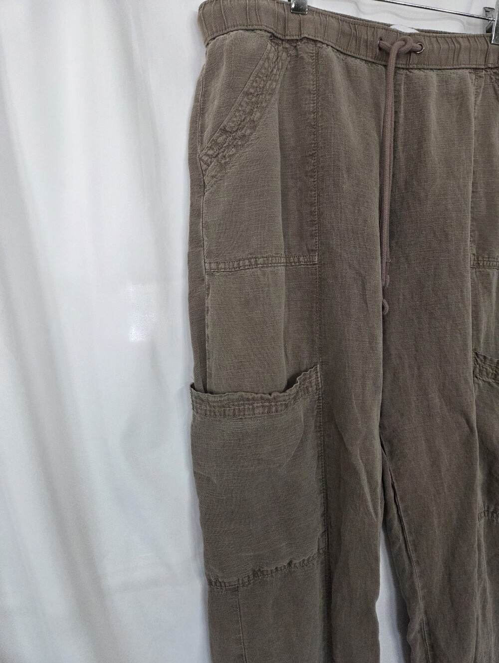 C&C California Lught Brown Linen Straight Leg Drawstring Pants Size XL - Picture 2 of 6